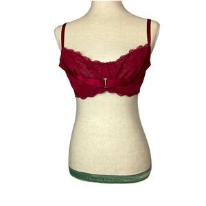 Adore Me Solid Red Underwire Lace Padless Bra size 36DD adjustable lingerie top